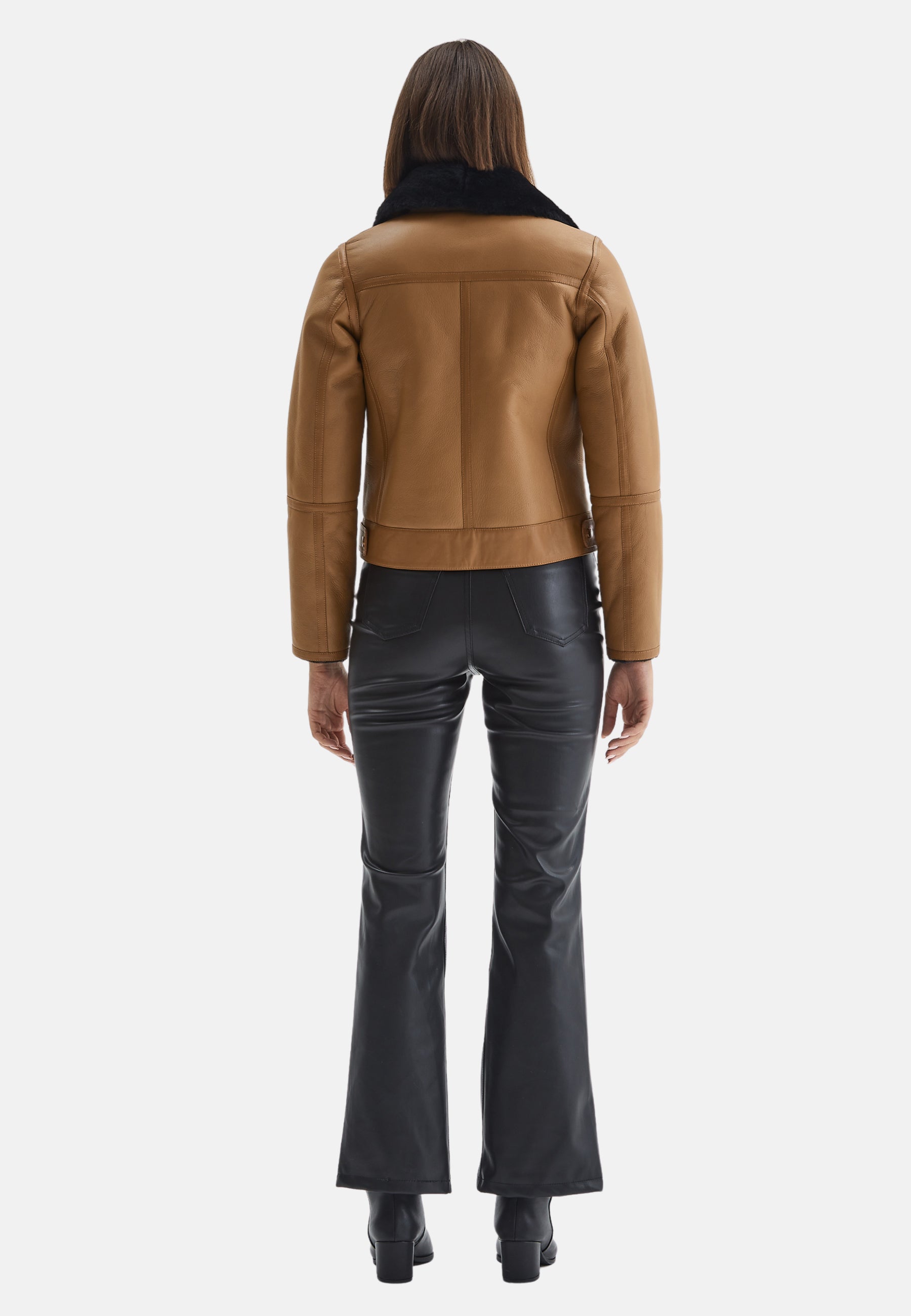 Women's Shearling Jacket, Silky Tan With Black Wool