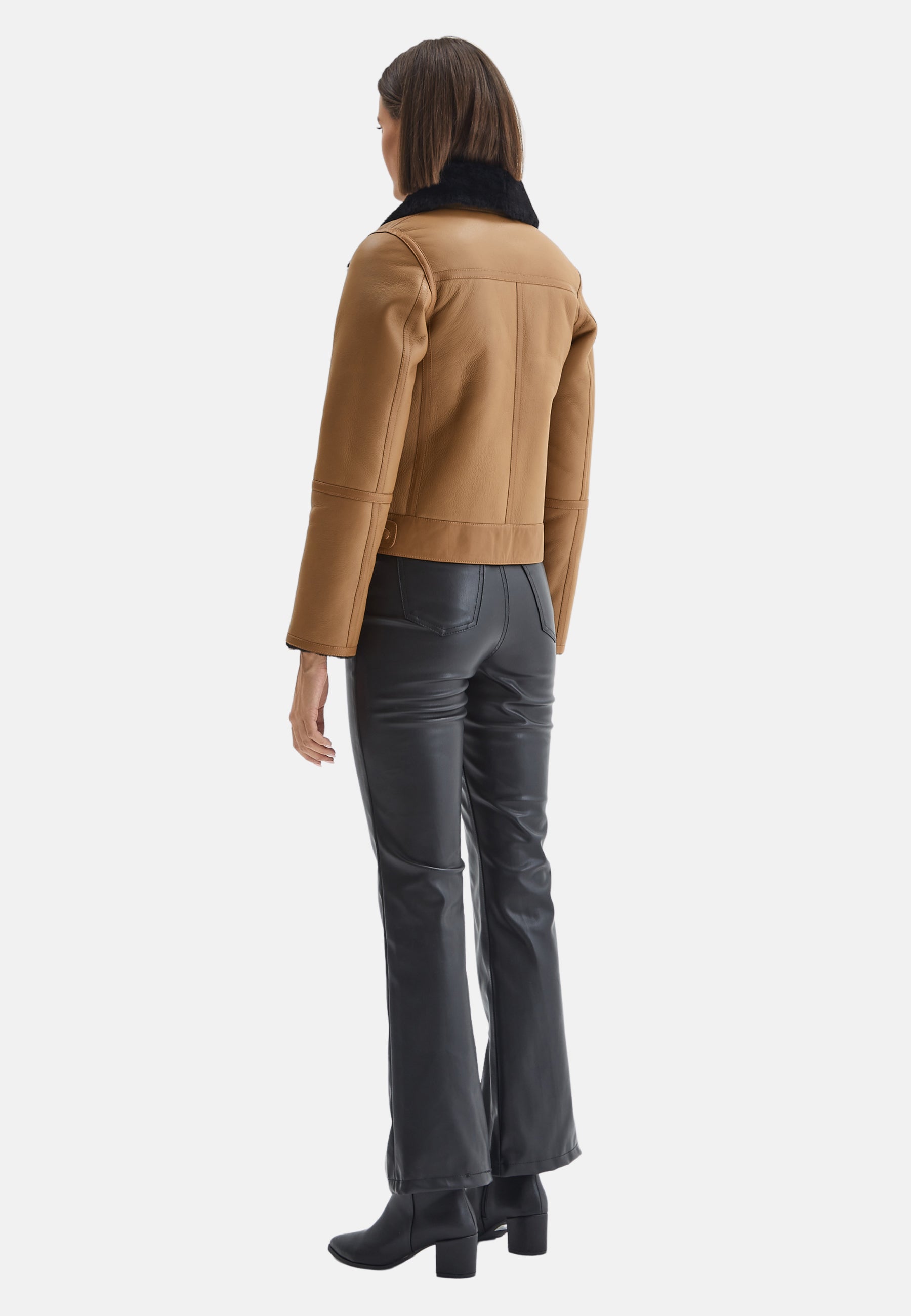 Women's Shearling Jacket, Silky Tan With Black Wool