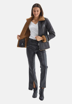 Image of Women's Fashion Jacket, Silky Brown With Ginger Curly Wool