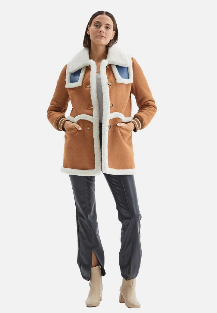 Women's Shearling Jacket, Whisky With White Wool