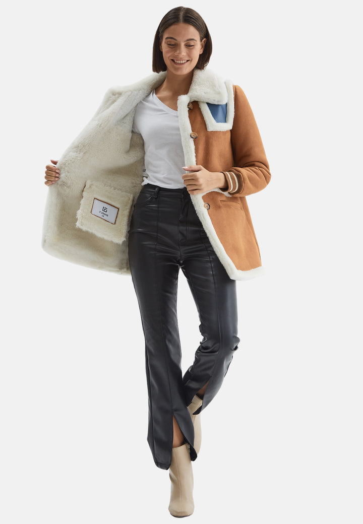 Women's Shearling Jacket, Whisky With White Wool