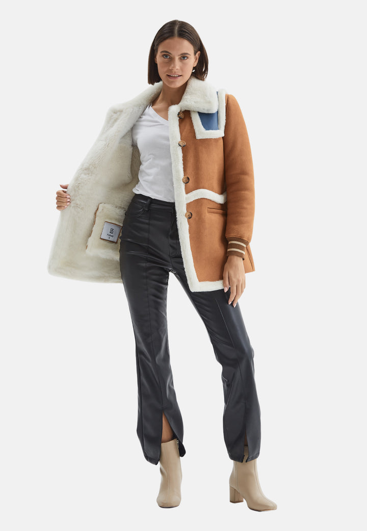 Women's Shearling Jacket, Whisky With White Wool