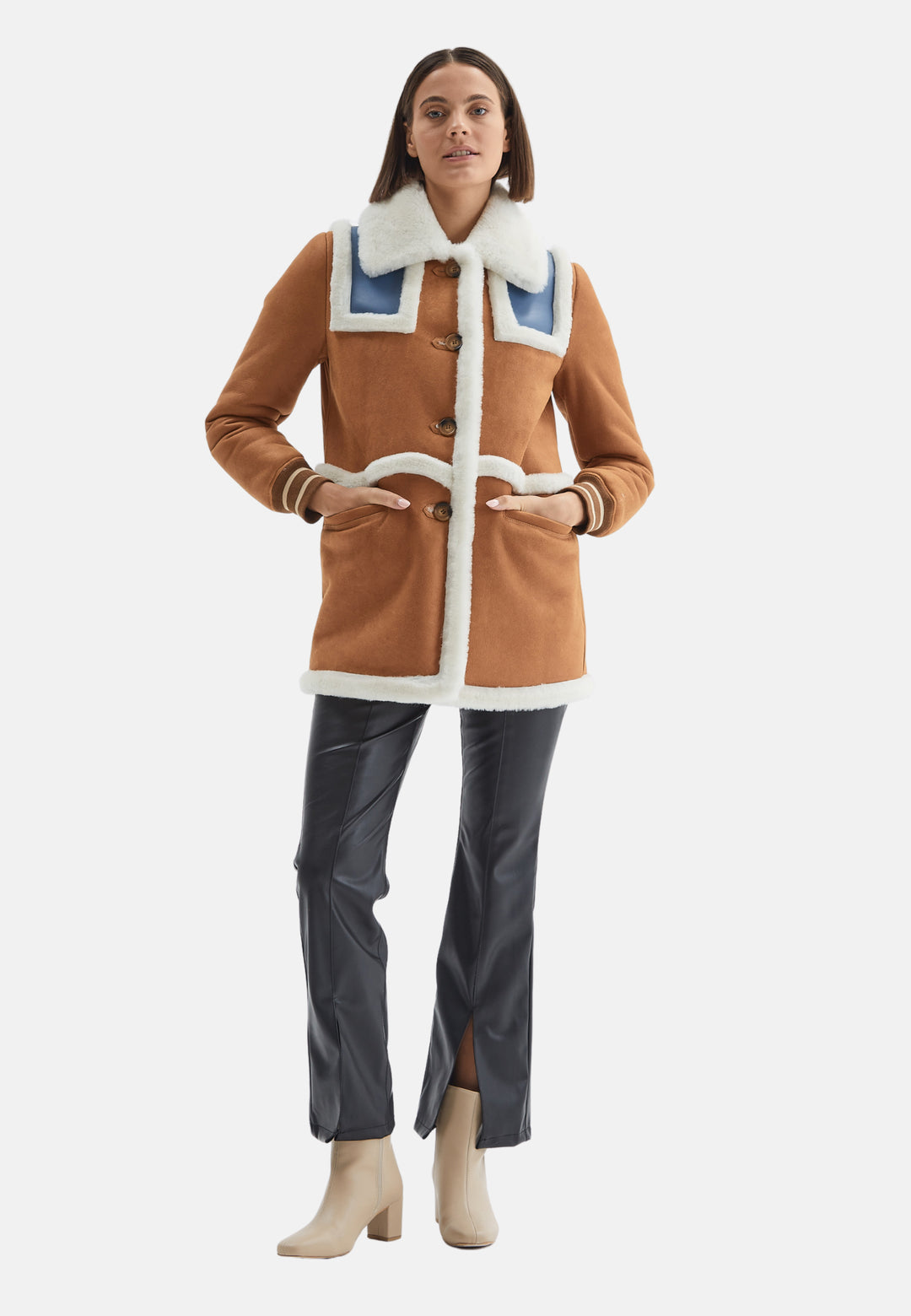 Women's Shearling Jacket, Whisky With White Wool