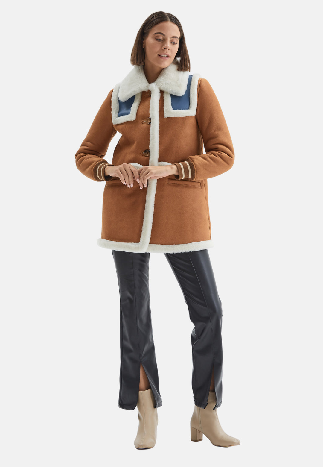 Women's Shearling Jacket, Whisky With White Wool