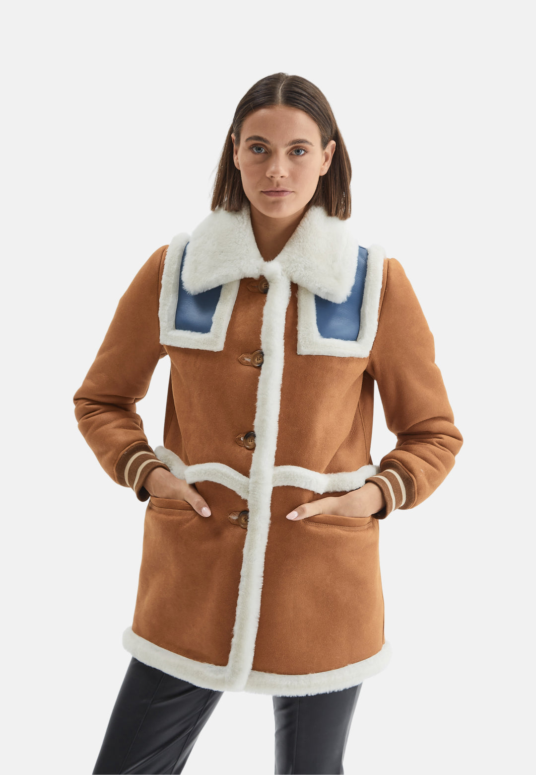 Women's Shearling Jacket, Whisky With White Wool