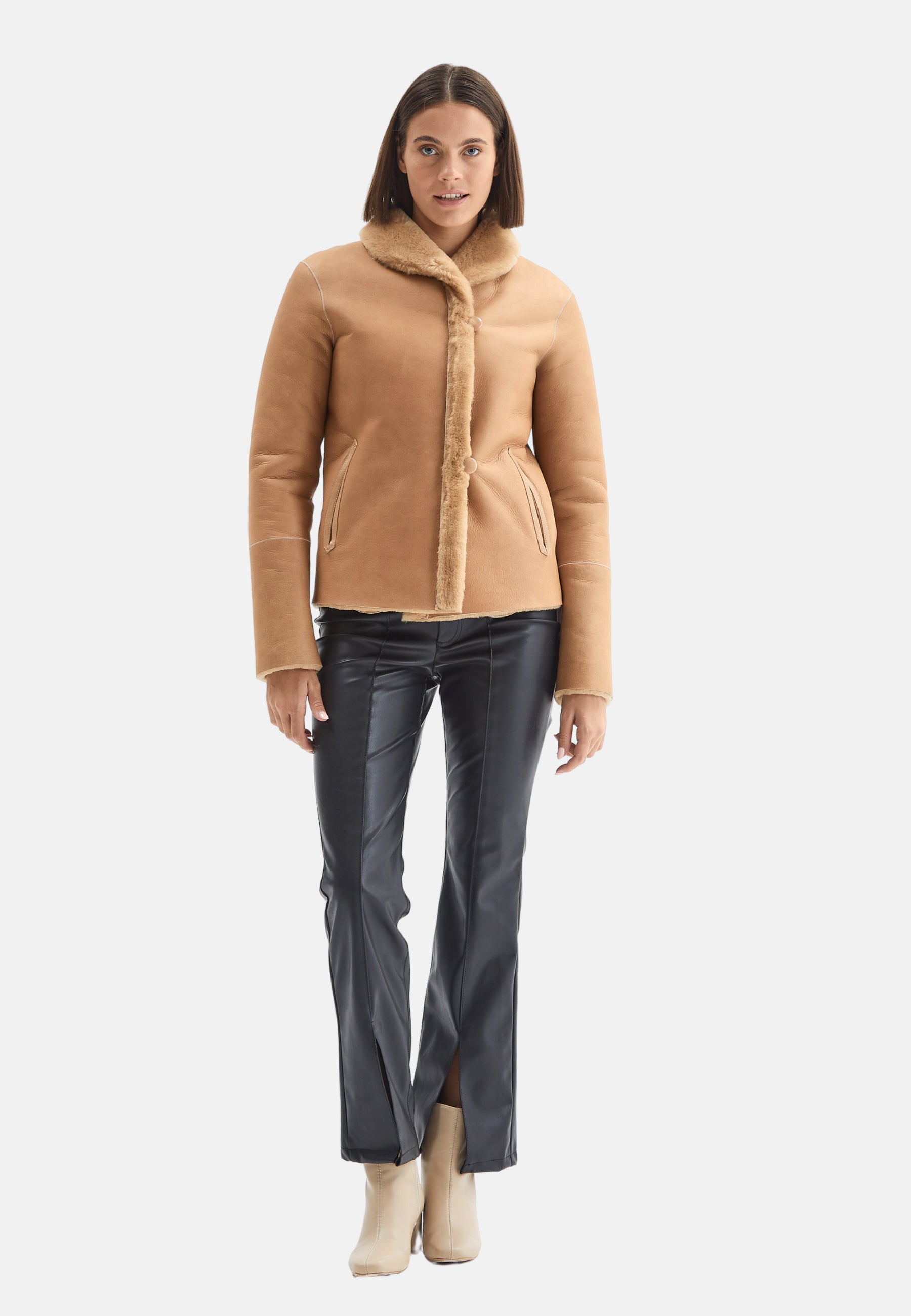 Women's Shearling Jacket, Silky Caramel With Caramel Wool