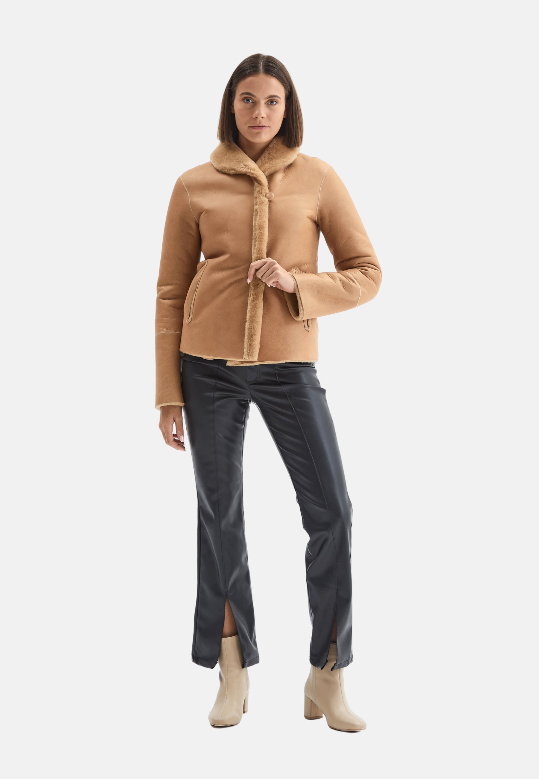 Women's Shearling Jacket, Silky Caramel With Caramel Wool