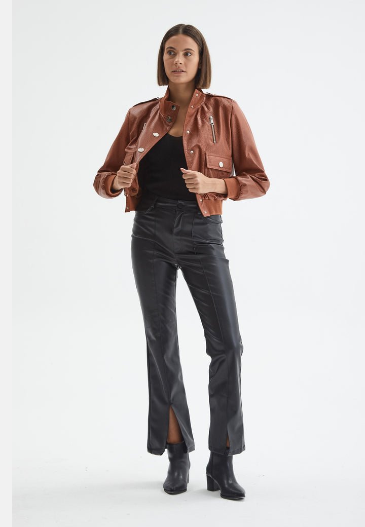 Genuine Leather Bomber Jacket,Nappa Elephant Pattern Whiskey