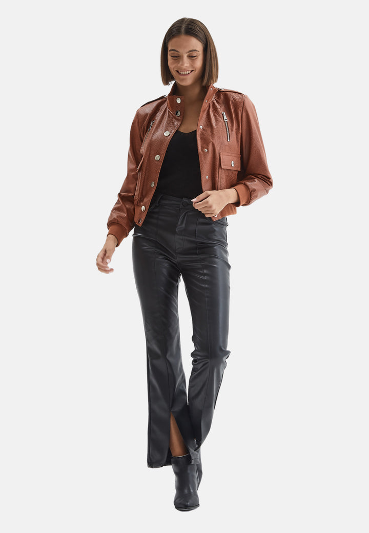 Genuine Leather Bomber Jacket,Nappa Elephant Pattern Whiskey