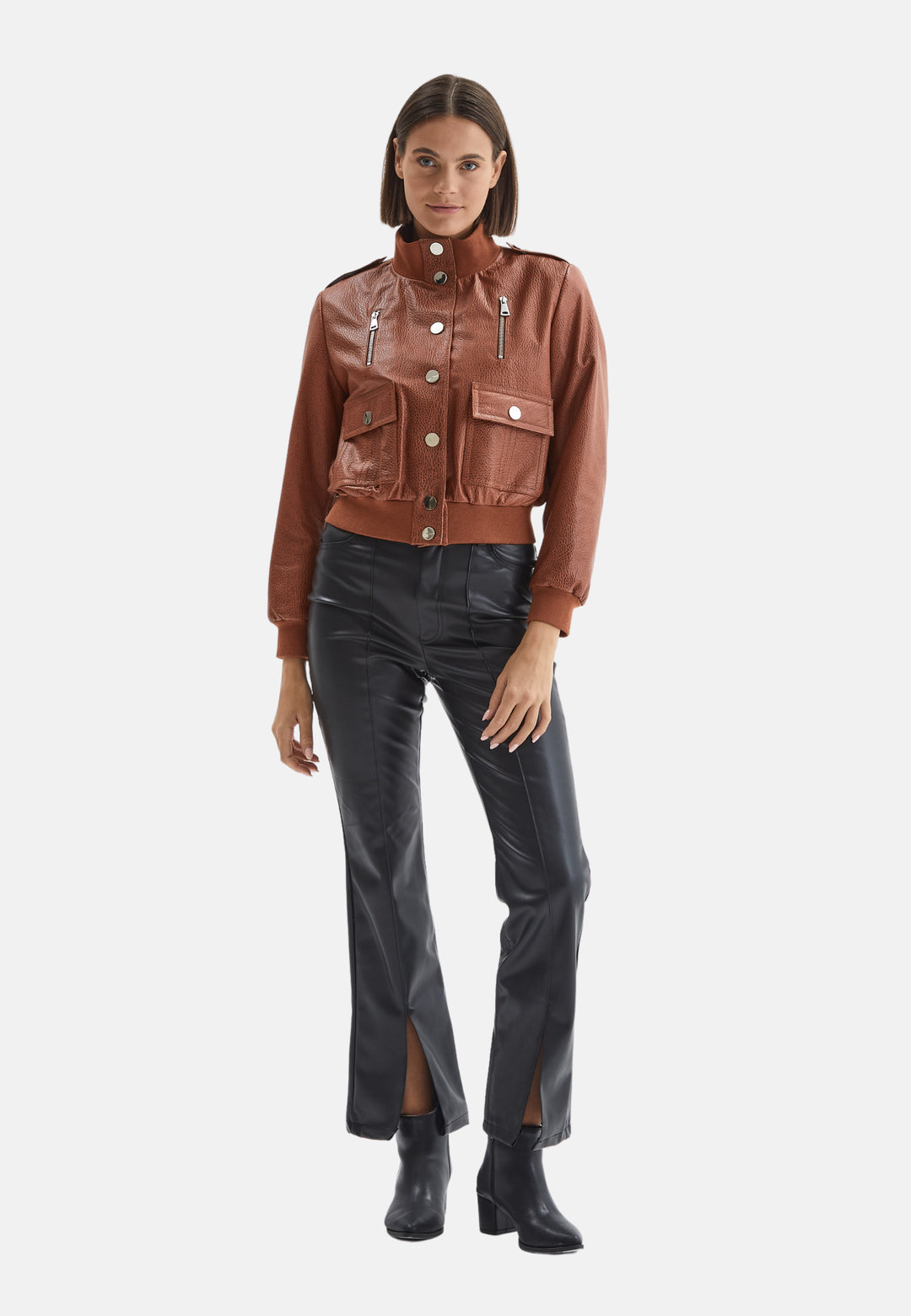 Genuine Leather Bomber Jacket,Nappa Elephant Pattern Whiskey