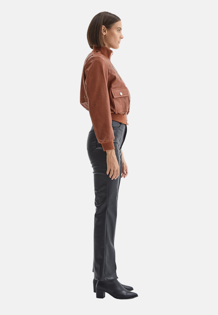 Genuine Leather Bomber Jacket,Nappa Elephant Pattern Whiskey