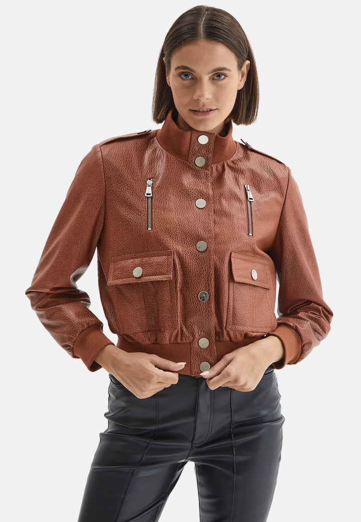 Genuine Leather Bomber Jacket,Nappa Elephant Pattern Whiskey