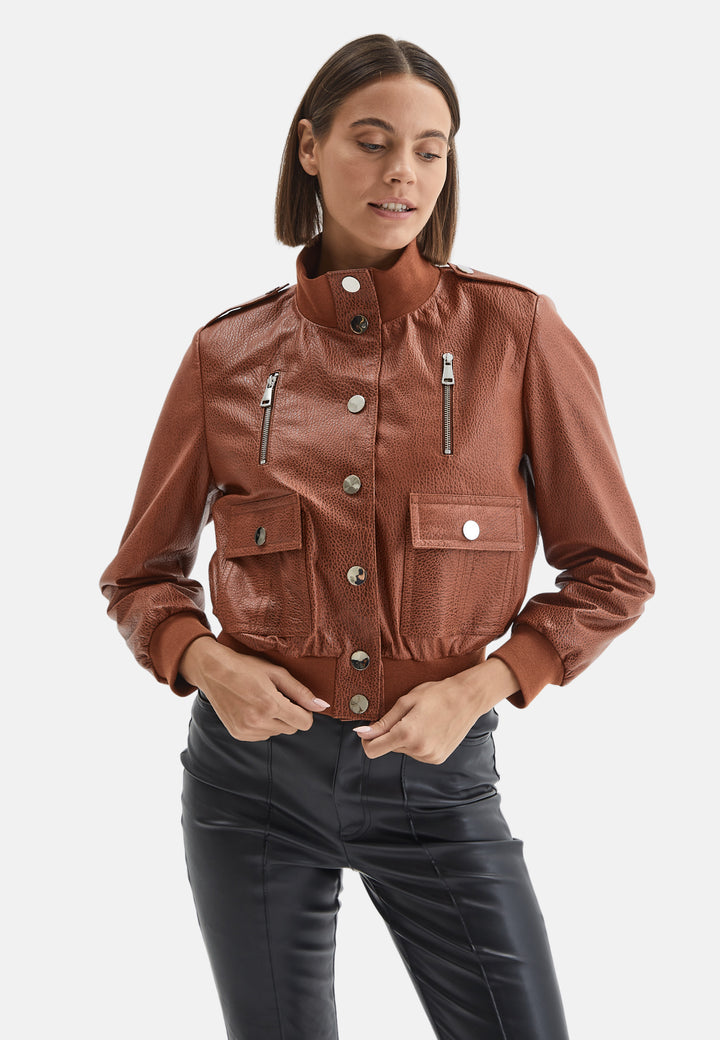 Genuine Leather Bomber Jacket,Nappa Elephant Pattern Whiskey
