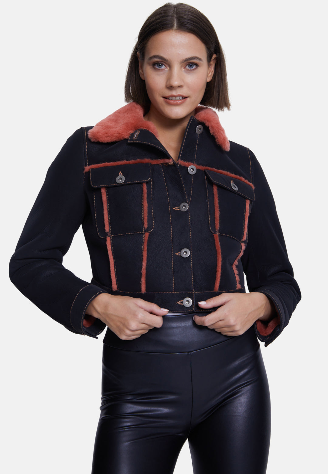 Women's Fashion Jacket, Crispy Black With Coral Wool
