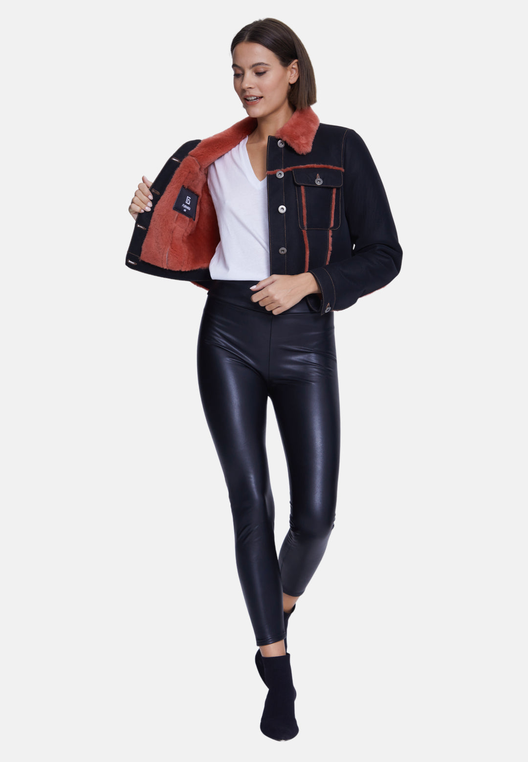 Women's Fashion Jacket, Crispy Black With Coral Wool