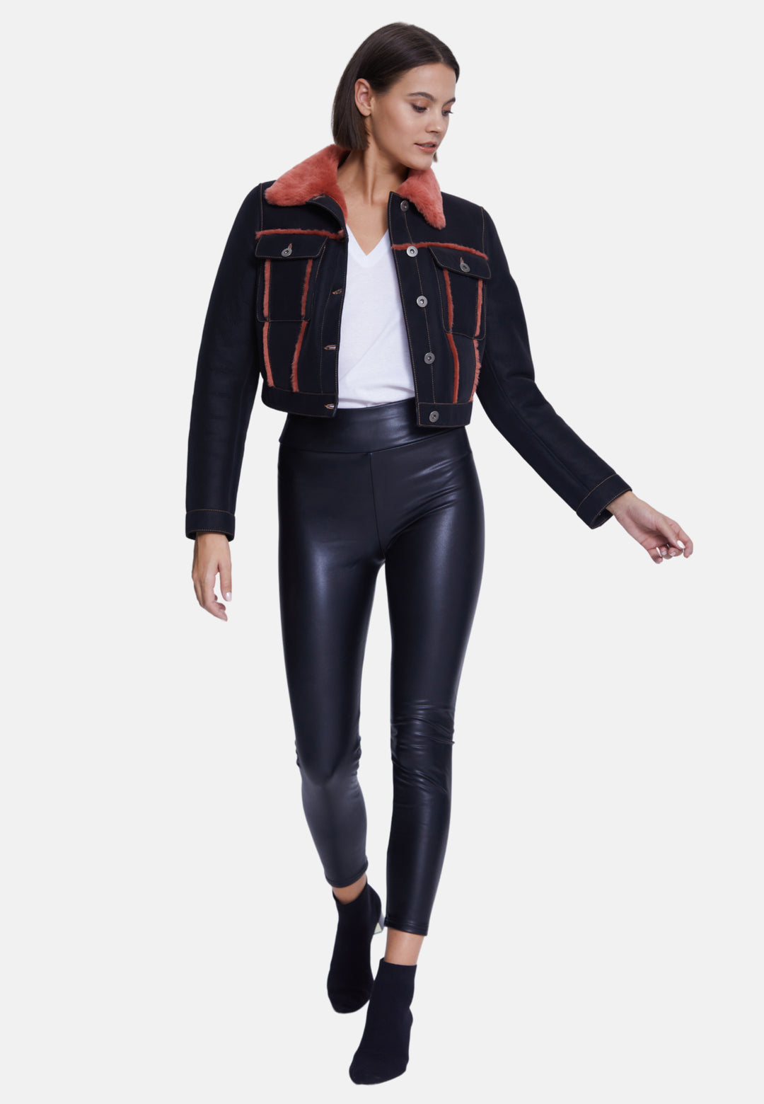 Women's Fashion Jacket, Crispy Black With Coral Wool