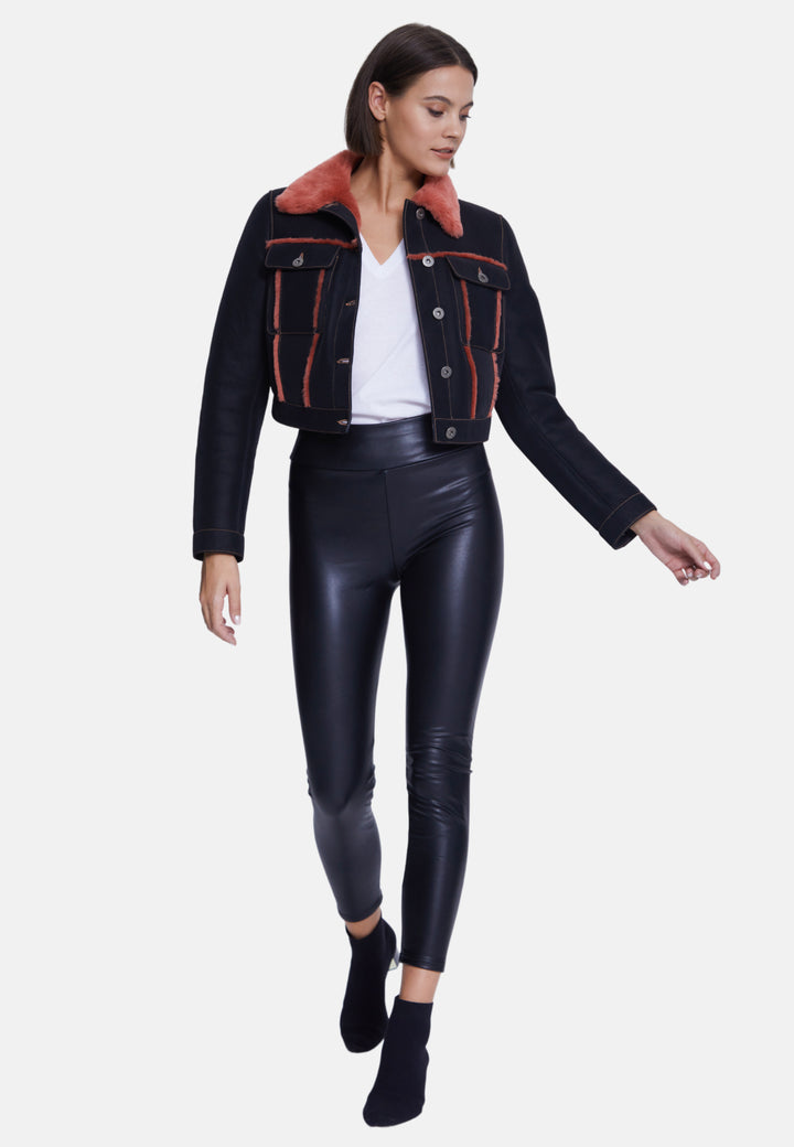 Women's Fashion Jacket, Crispy Black With Coral Wool