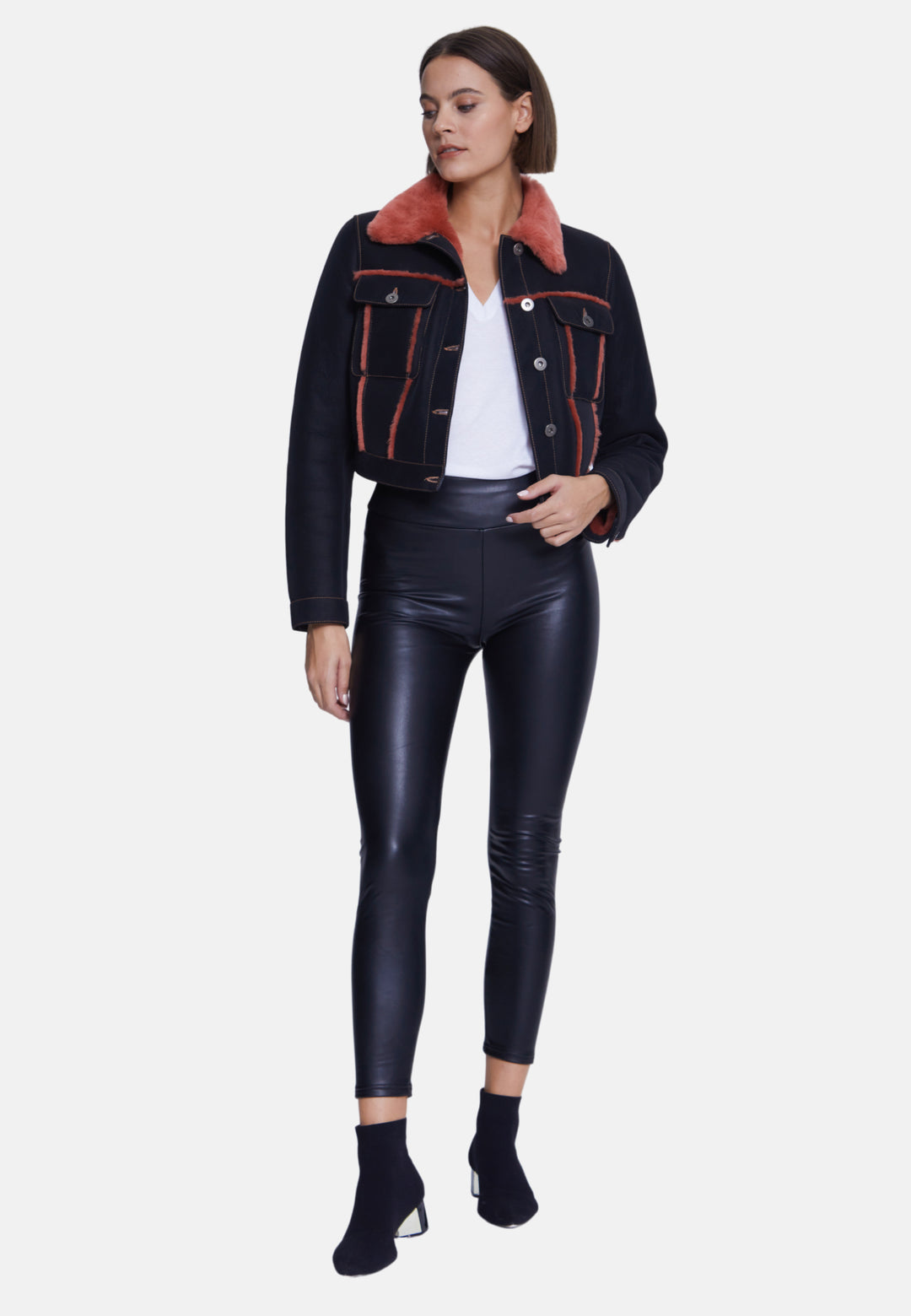 Women's Fashion Jacket, Crispy Black With Coral Wool