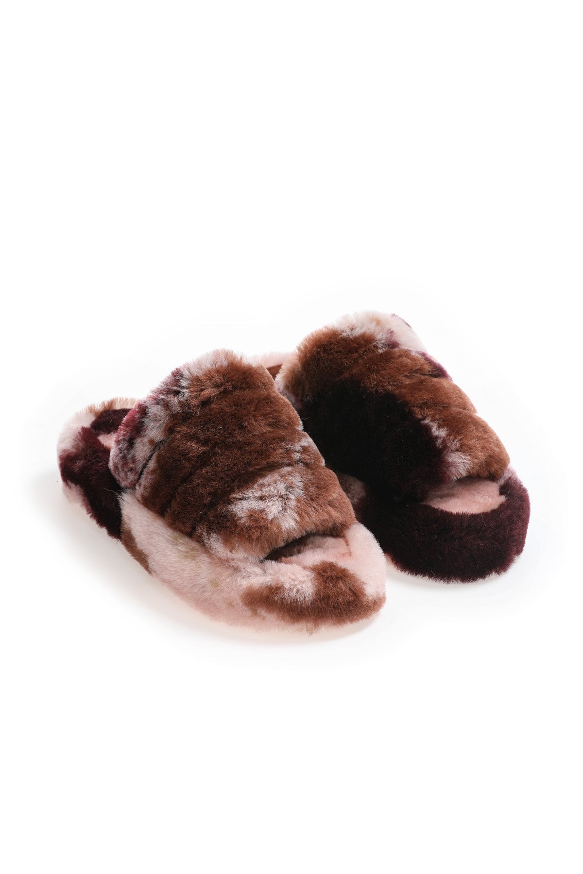 Women's Shearling Slippers, Brown Multicolor Wool