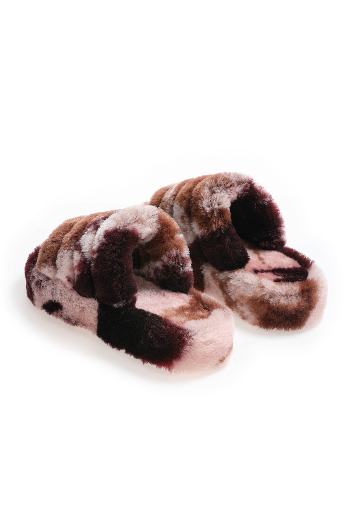 Women's Shearling Slippers, Brown Multicolor Wool