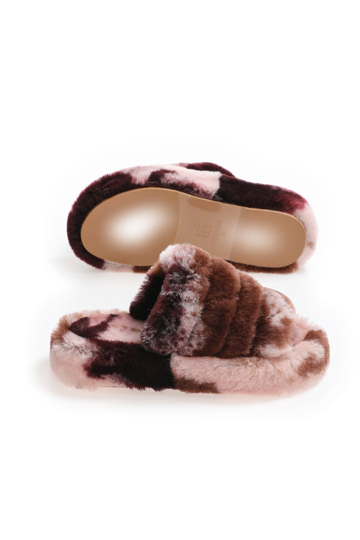 Women's Shearling Slippers, Brown Multicolor Wool