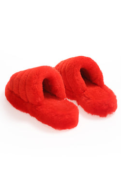 Image of Women's Shearling Slippers, Red Wool