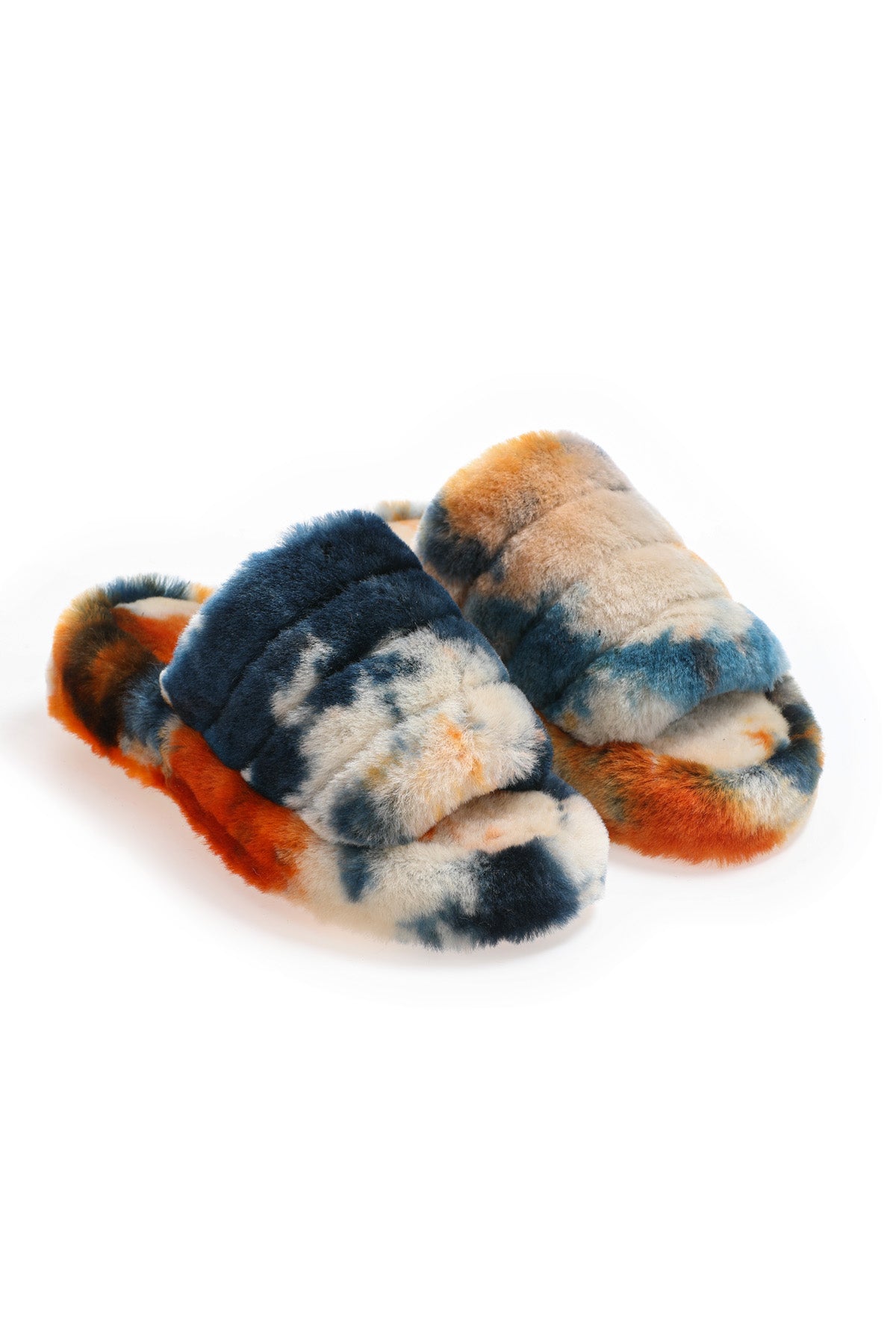 Women's Shearling Slippers, Orange Multicolor Wool