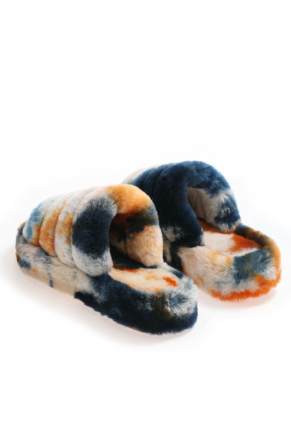 Women's Shearling Slippers, Orange Multicolor Wool