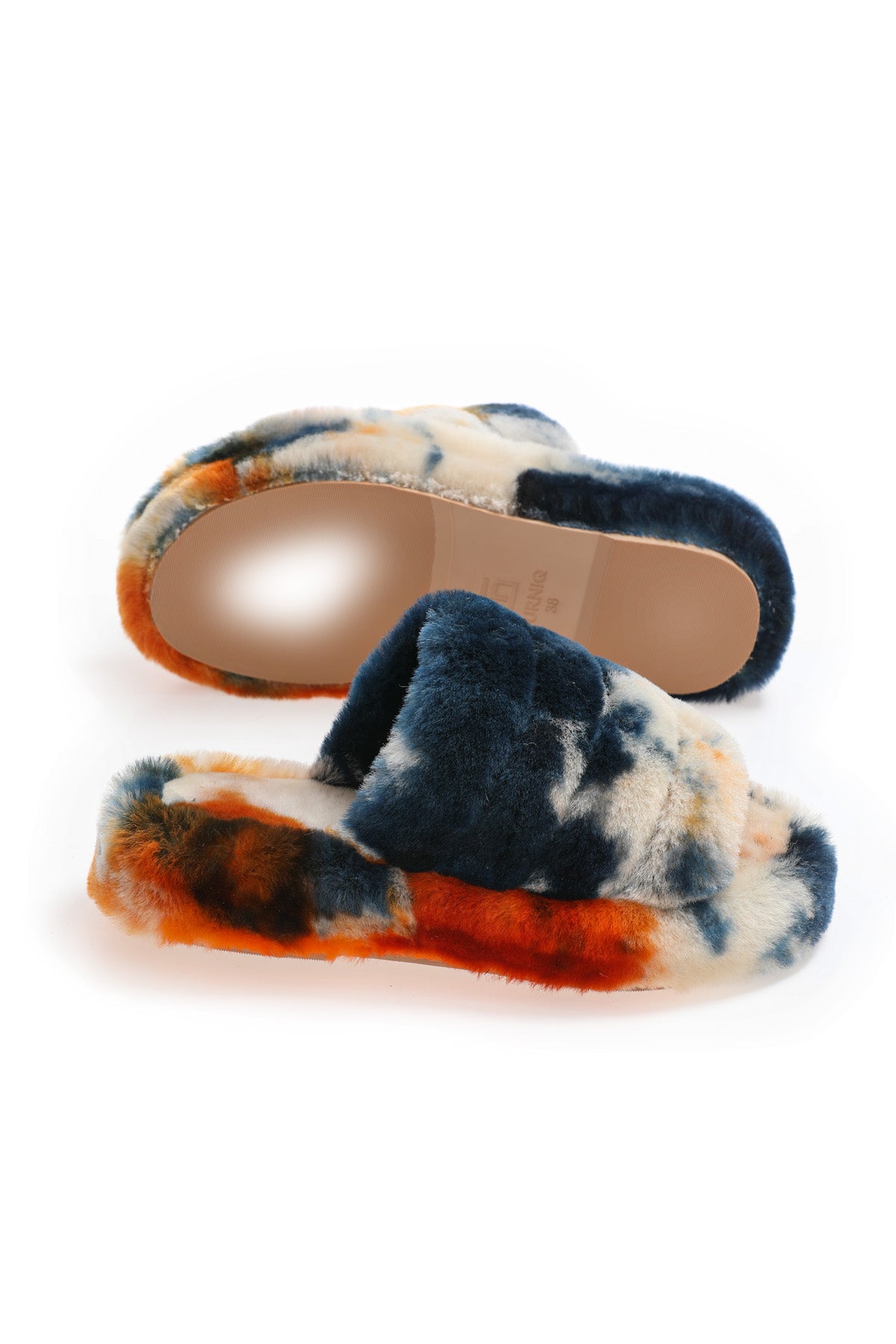 Women's Shearling Slippers, Orange Multicolor Wool