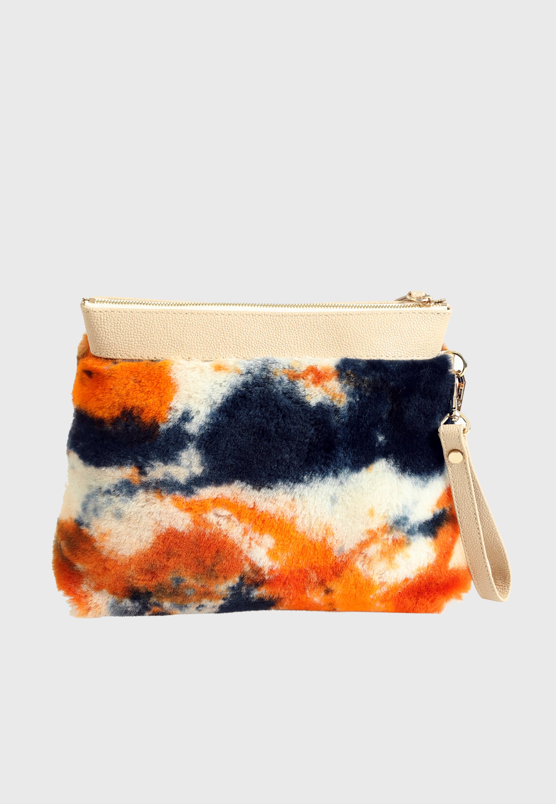 Women's Shearling Clutch Bag, Orange Multicolor Wool