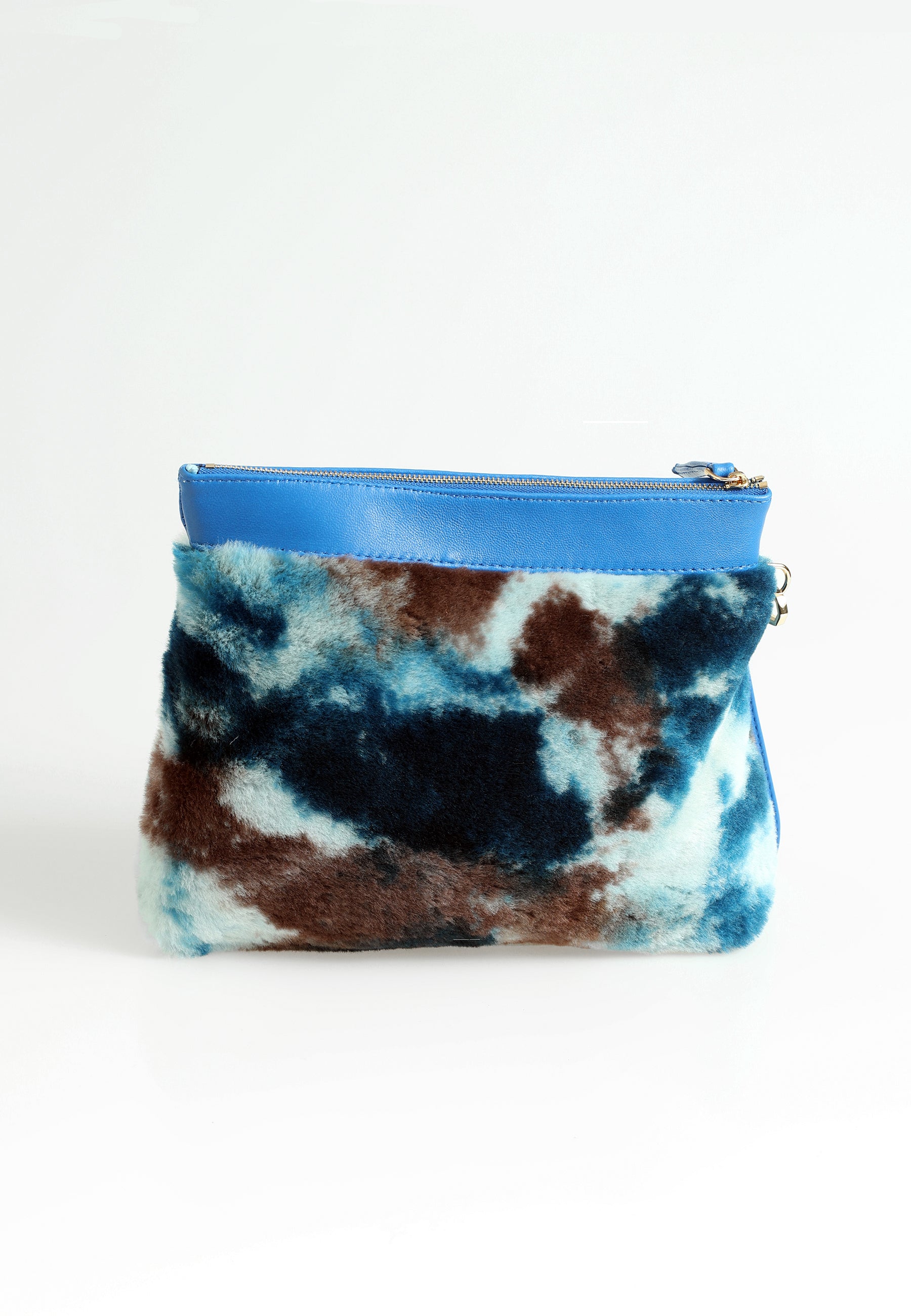 Women's Shearling Clutch Bag, Blue with Blue Multicolor Wool