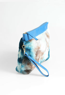 Image of Women's Shearling Clutch Bag, Blue with Blue Multicolor Wool