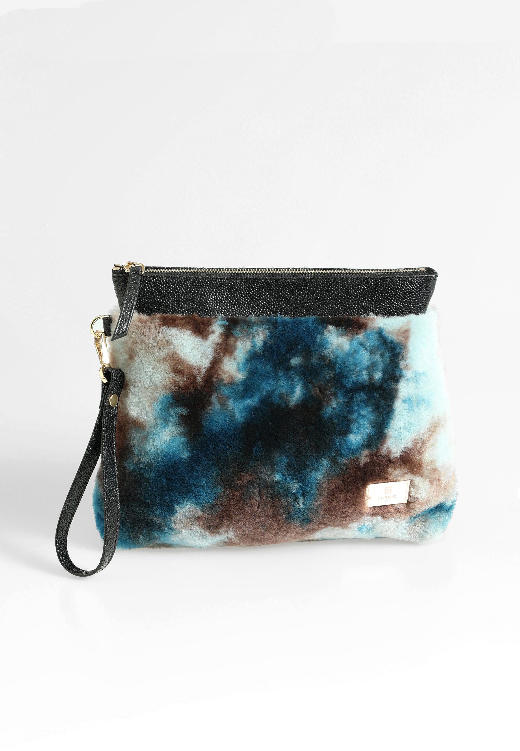 Women's Shearling Clutch Bag, Blue Multicolor Wool