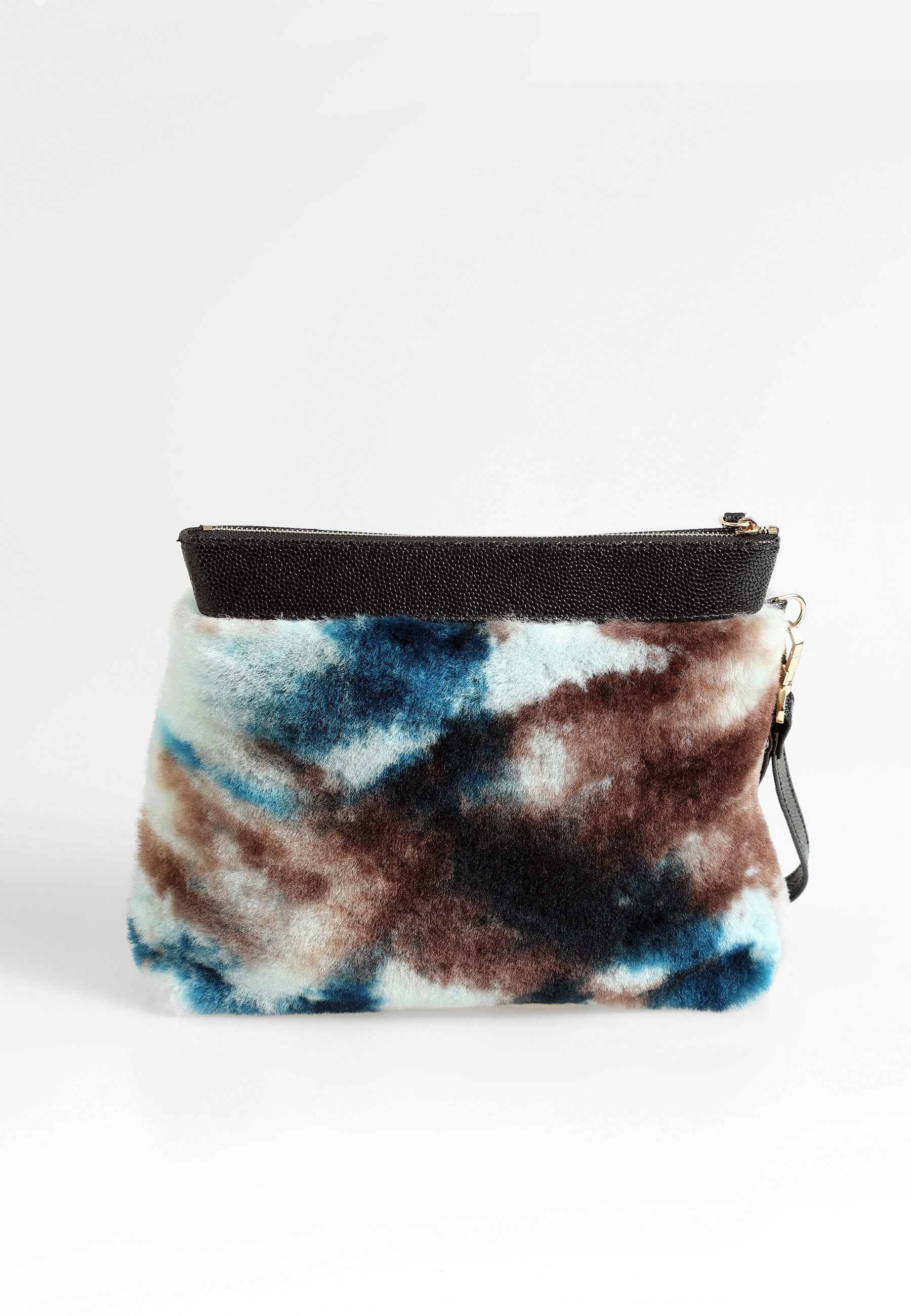 Women's Shearling Clutch Bag, Blue Multicolor Wool