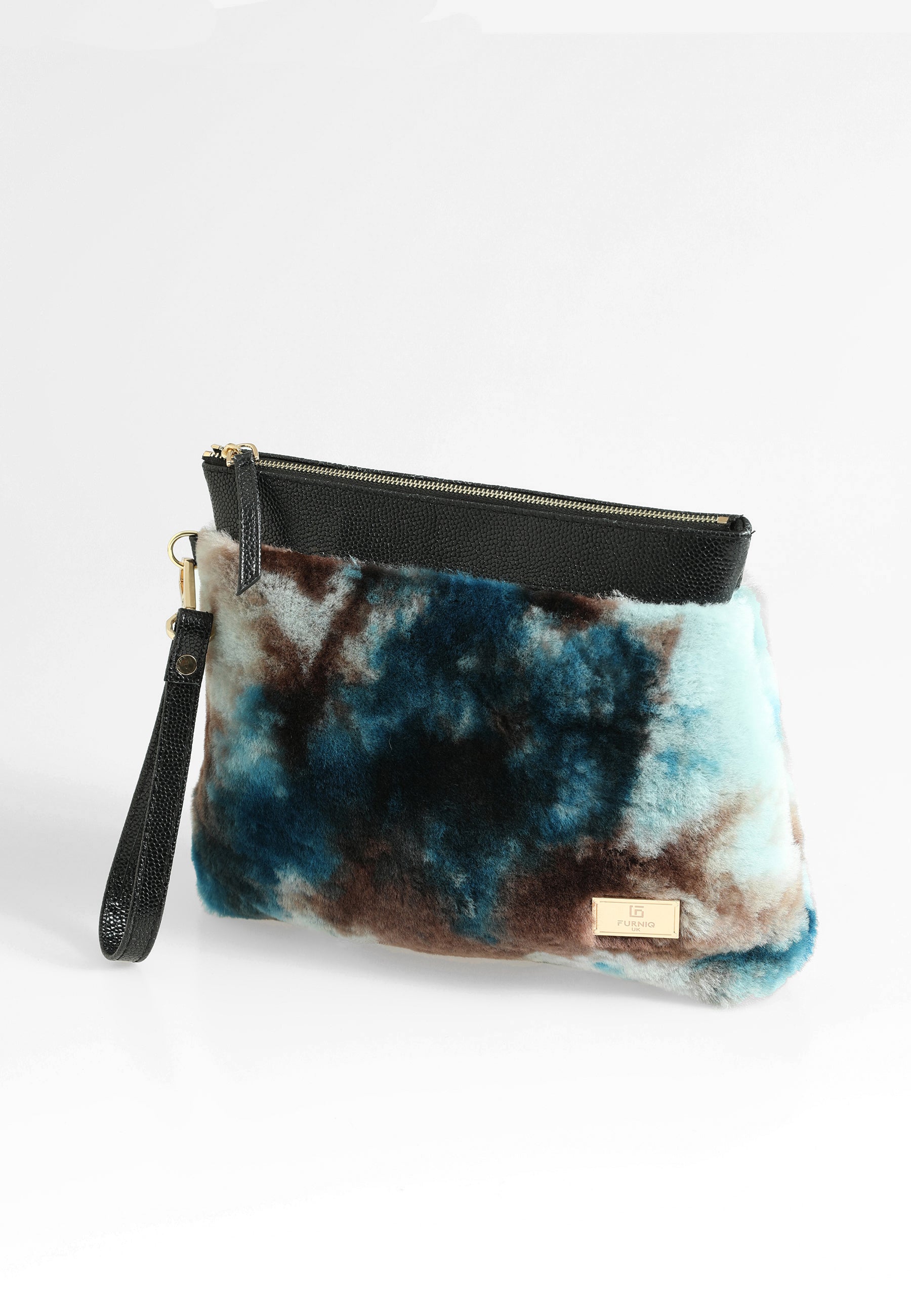 Women's Shearling Clutch Bag, Blue Multicolor Wool