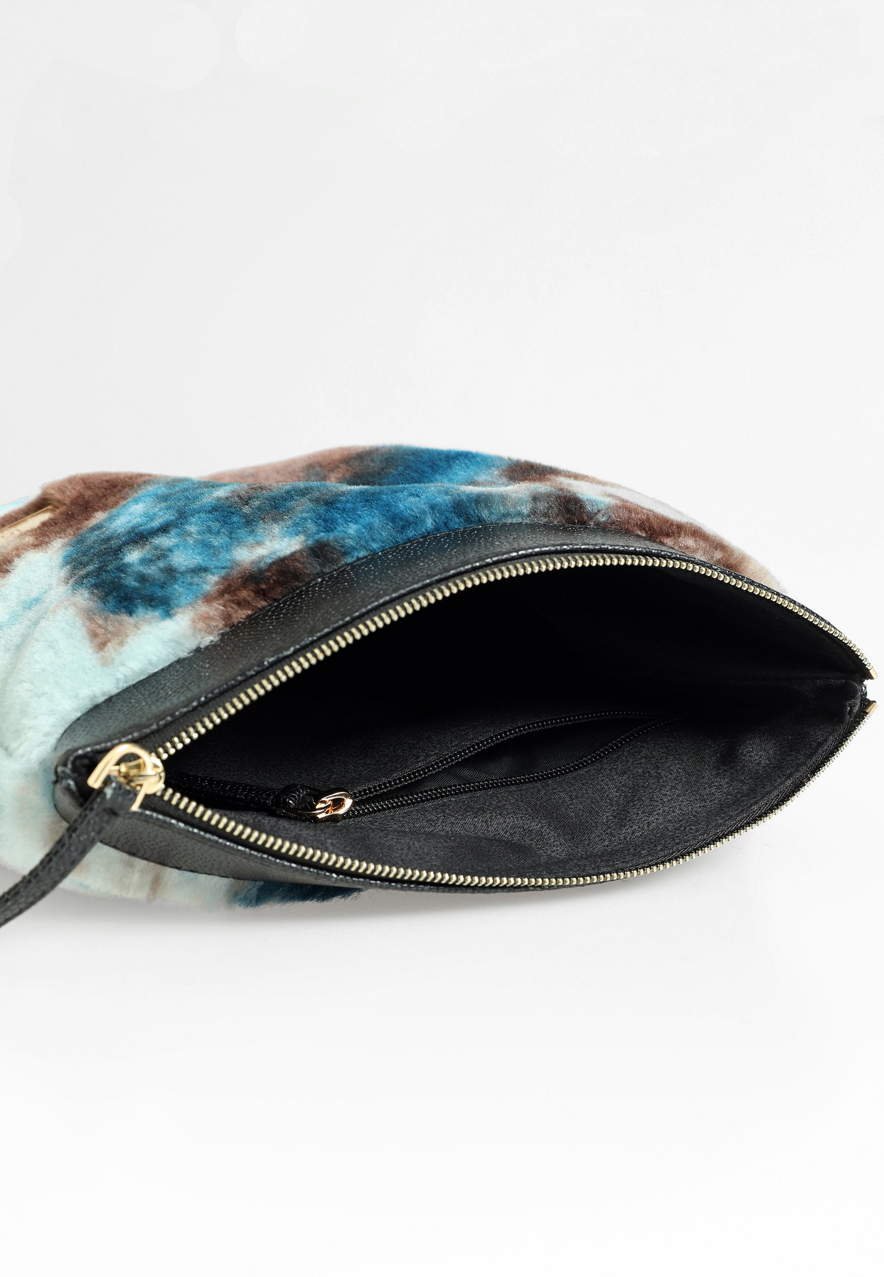 Women's Shearling Clutch Bag, Blue Multicolor Wool