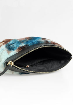 Image of Women's Shearling Clutch Bag, Blue Multicolor Wool