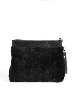 Image of Women's Shearling Clutch Bag, Black Patterned Wool