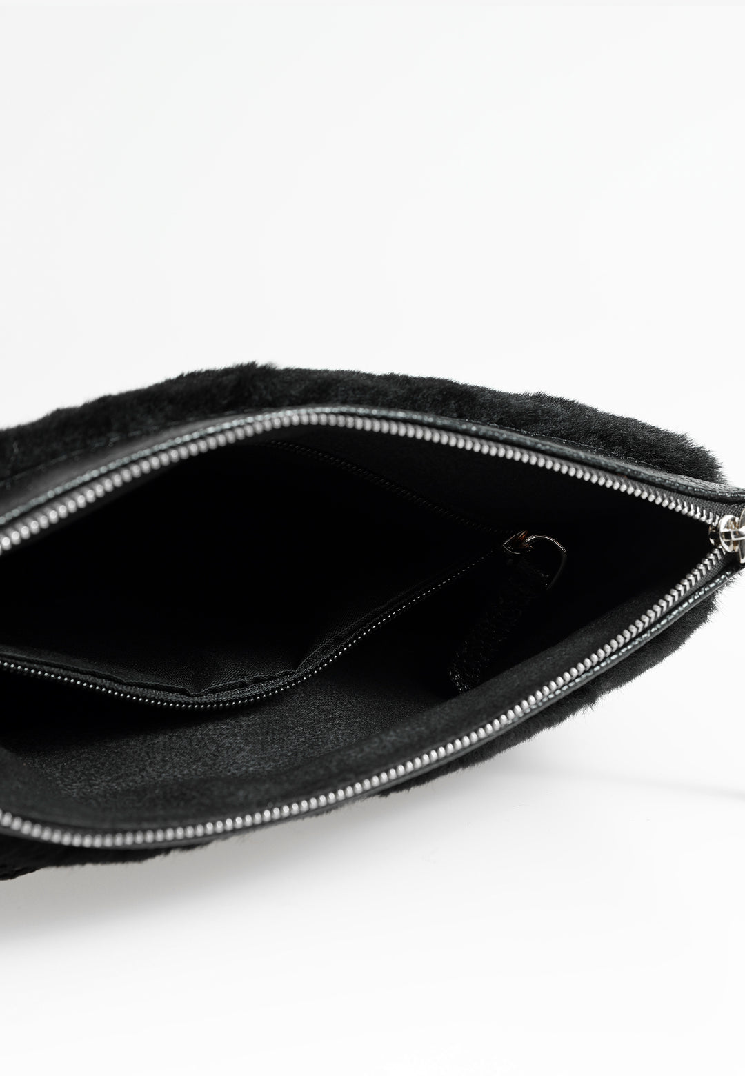 Women's Shearling Clutch Bag, Black Patterned Wool