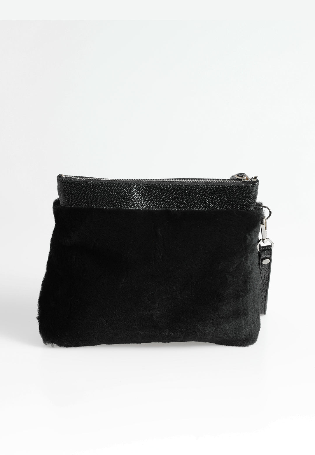 Women's Shearling Clutch Bag, Black Wool