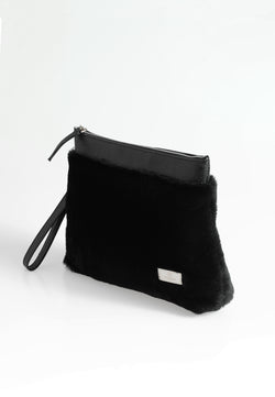 Image of Women's Shearling Clutch Bag, Black Wool