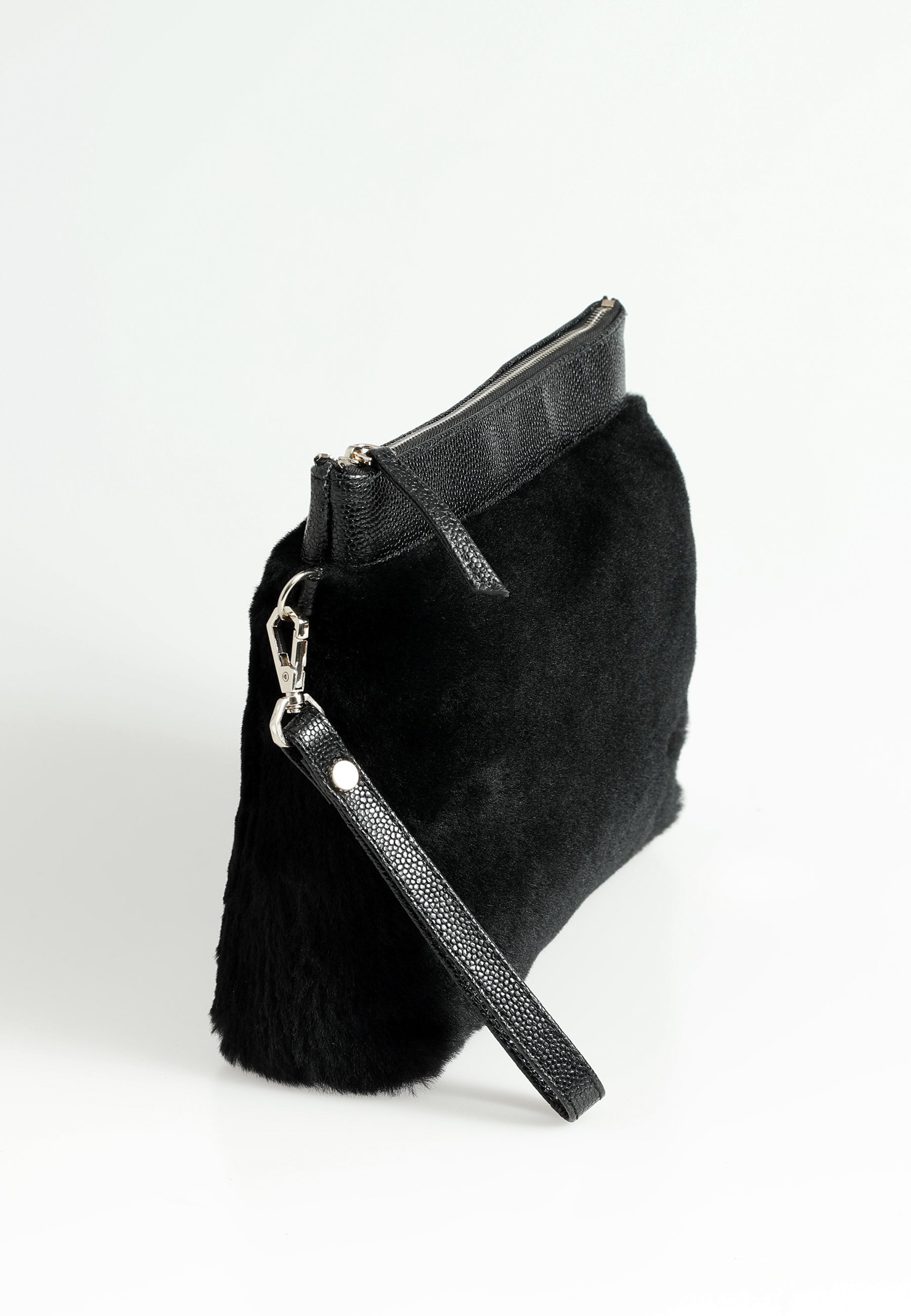 Women's Shearling Clutch Bag, Black Wool