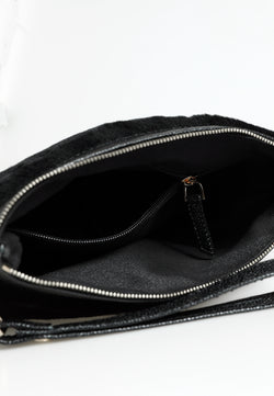 Image of Women's Shearling Clutch Bag, Black Wool