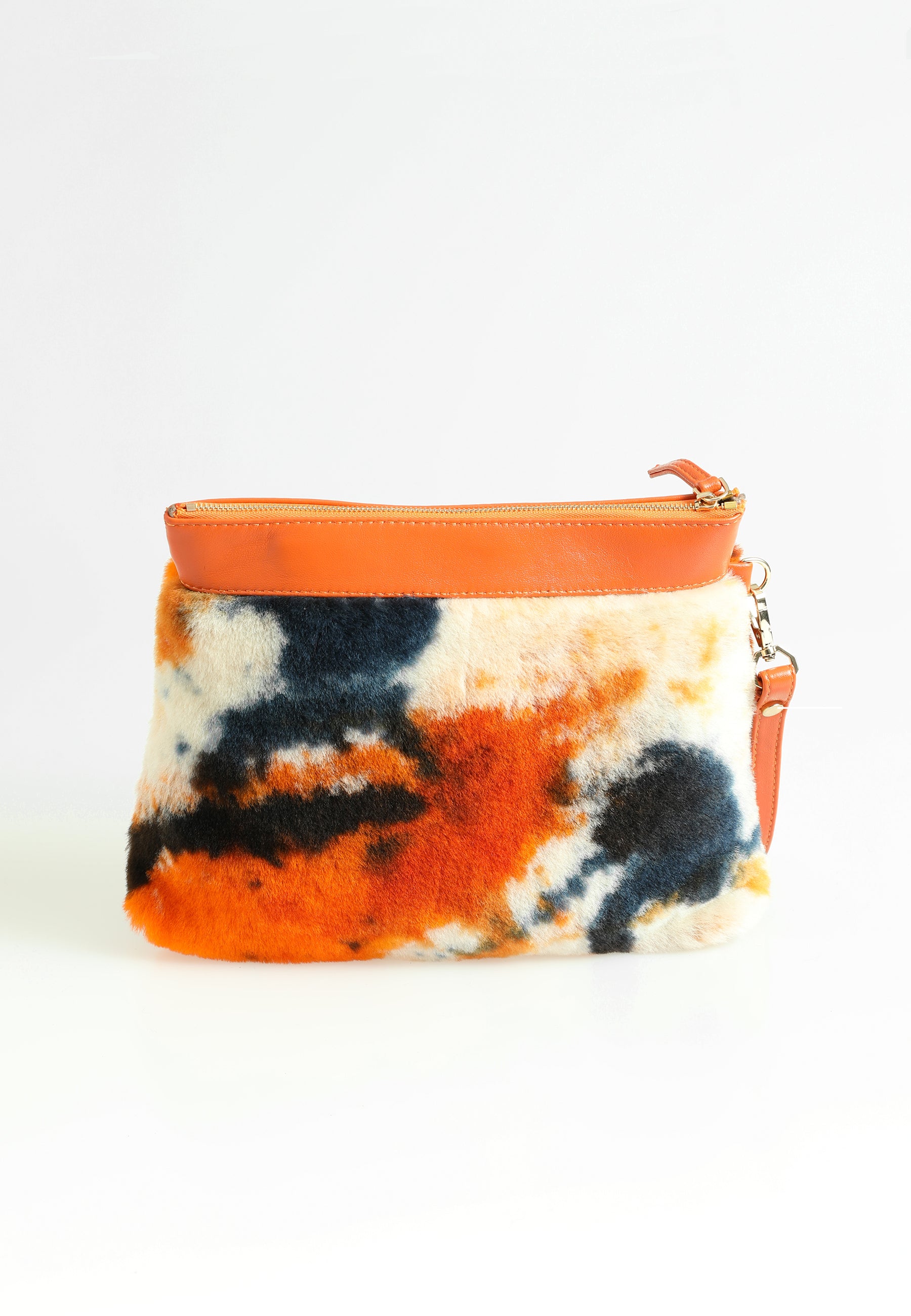 Women's Shearling Clutch Bag, Orange Multicolor Wool