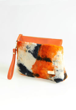 Image of Women's Shearling Clutch Bag, Orange Multicolor Wool