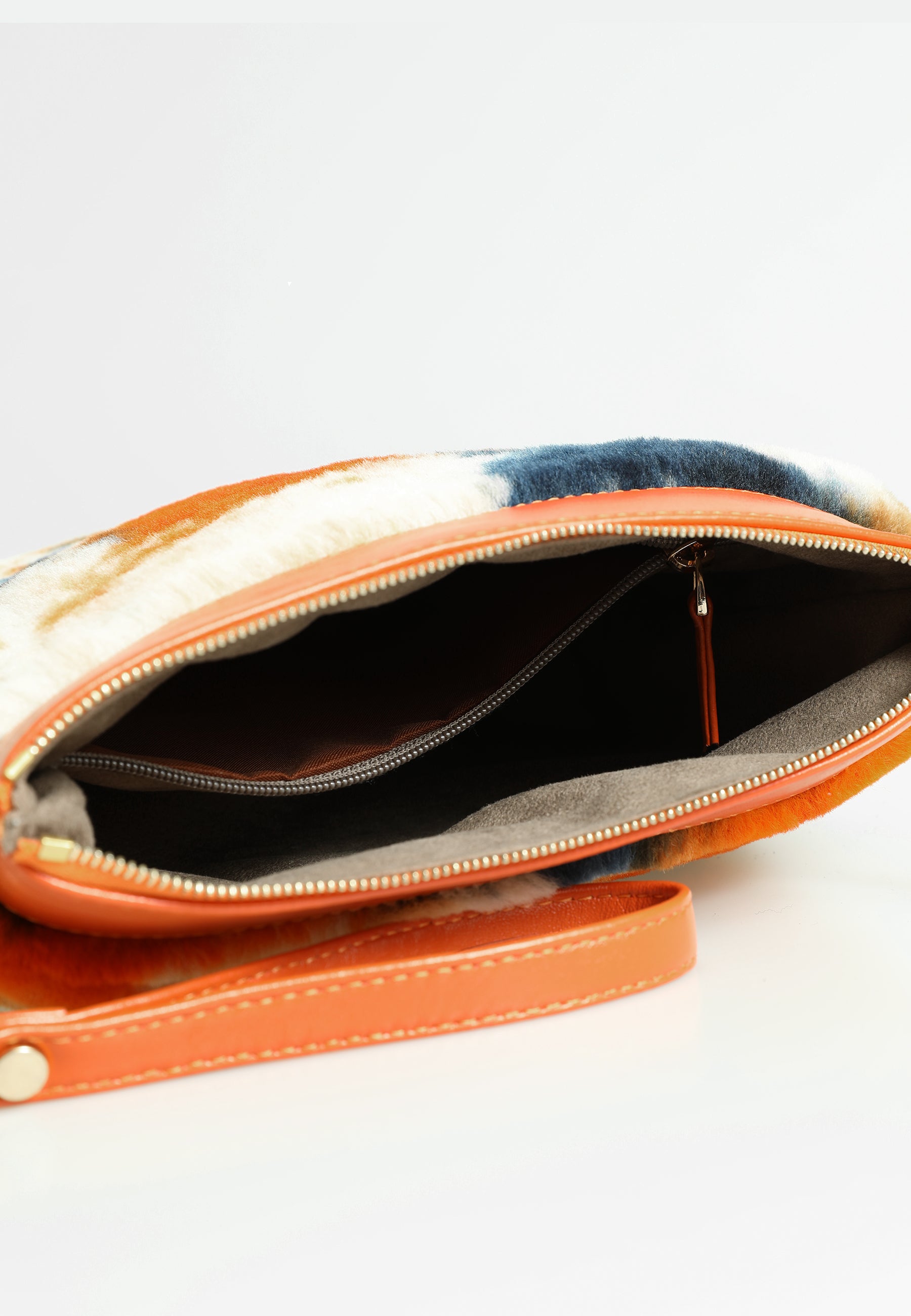 Women's Shearling Clutch Bag, Orange Multicolor Wool