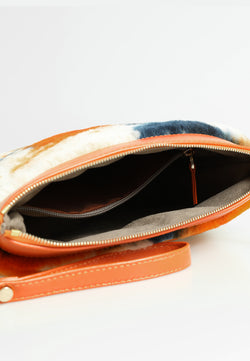 Image of Women's Shearling Clutch Bag, Orange Multicolor Wool