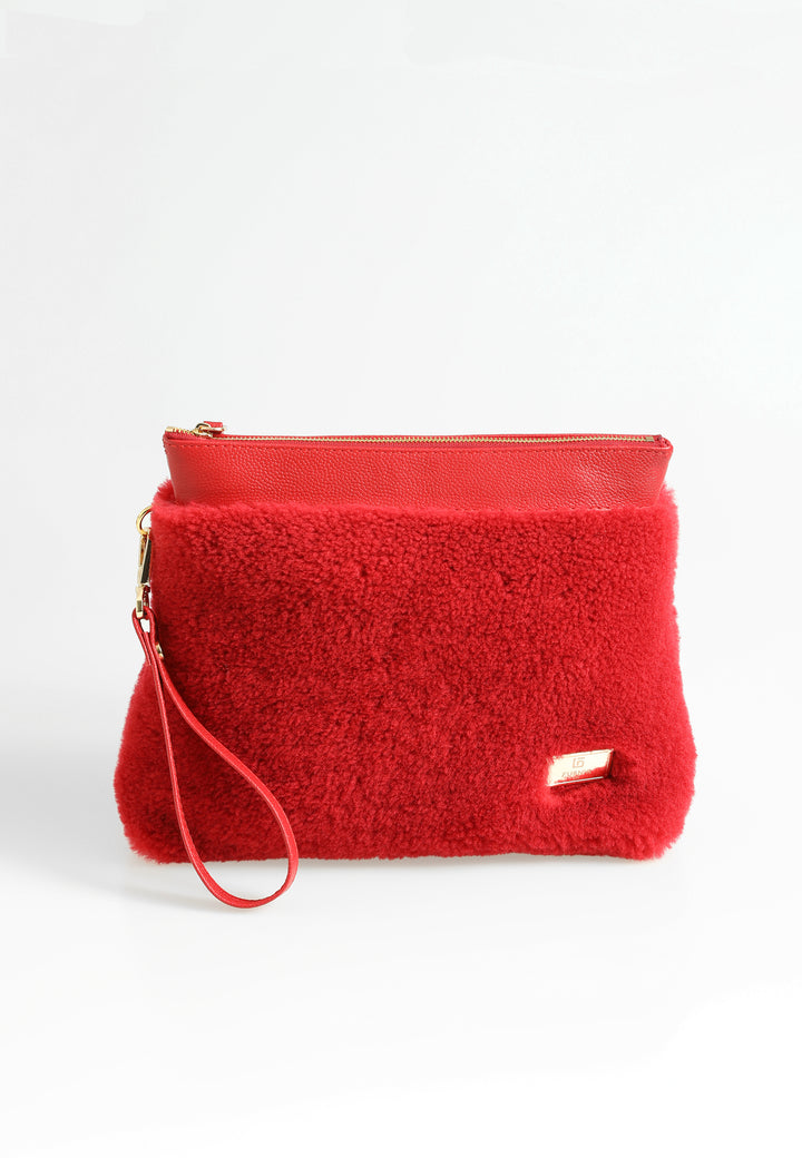 Women's Shearling Clutch Bag, Red Wool