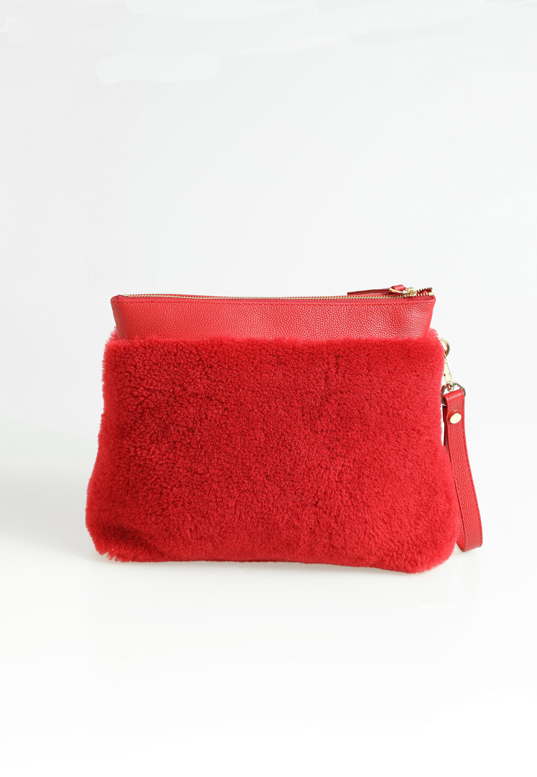 Women's Shearling Clutch Bag, Red Wool