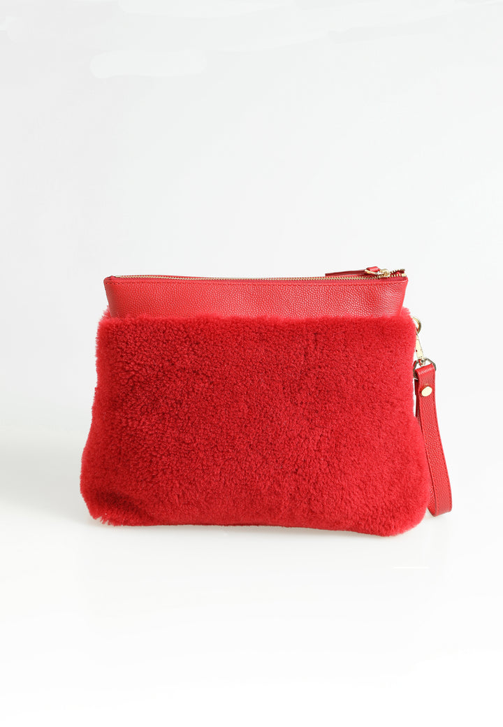 Women's Shearling Clutch Bag, Red Wool